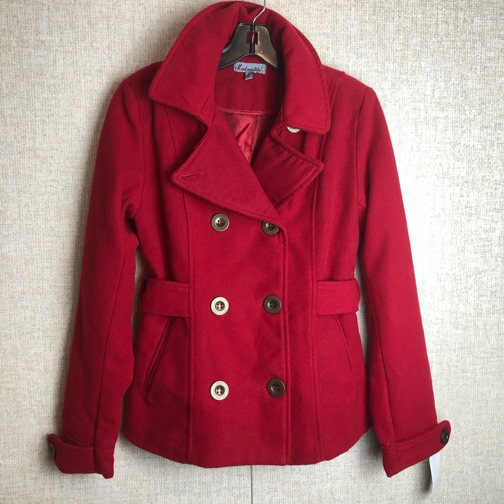 Women’s Red Classic Winter Pea Coat Jacket Size Medium